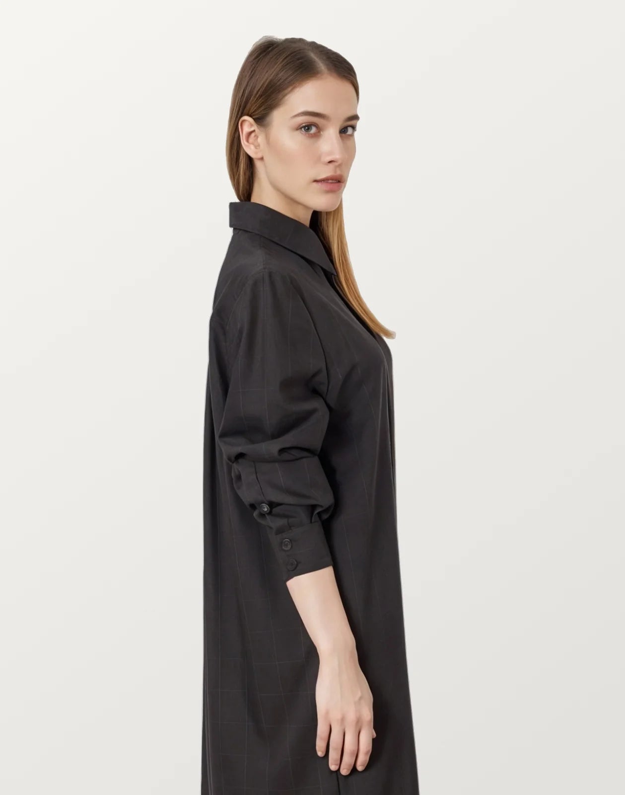 Women Black Casual Cotton Long Sleeve Shirt Dress
