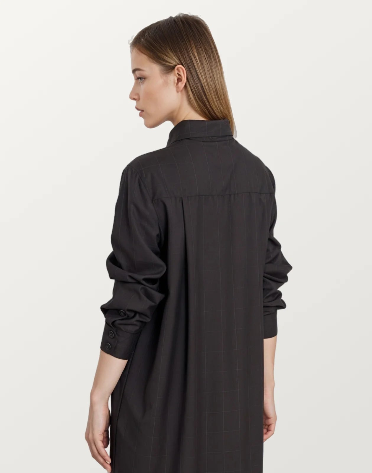 Women Black Casual Cotton Long Sleeve Shirt Dress