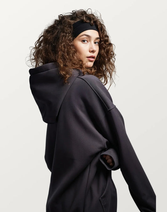 Dark Gray Zip-Up Casual Hoodie