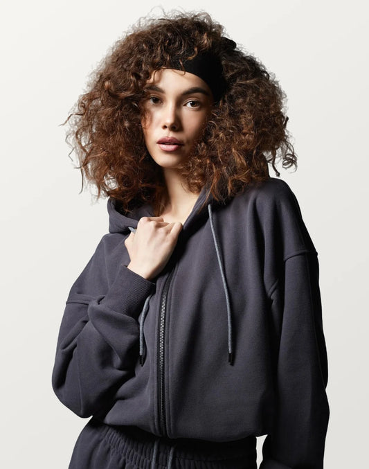 Dark Gray Zip-Up Casual Hoodie