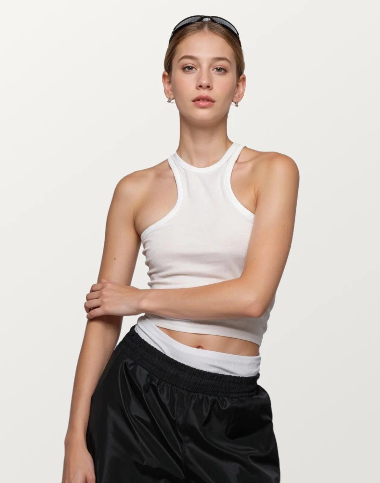 White Halter Neck Tank Top